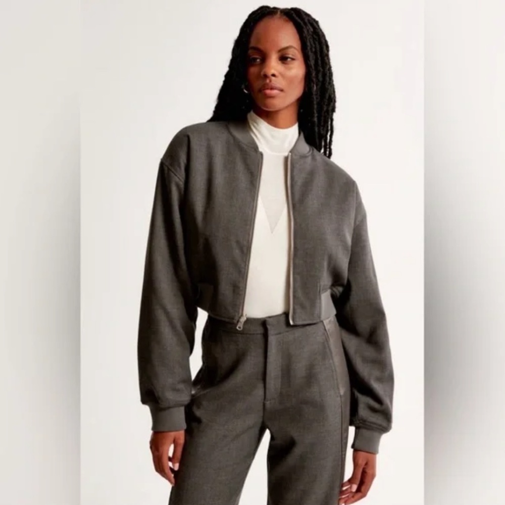 Abercrombie & Fitch Nicole Benefield Charcoal Reversible Bomber, NWT